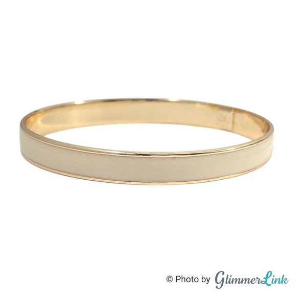 Gap Cream Enamel Stripe Classic Gold Tone Bangle Bracelet - Picture 3 of 8